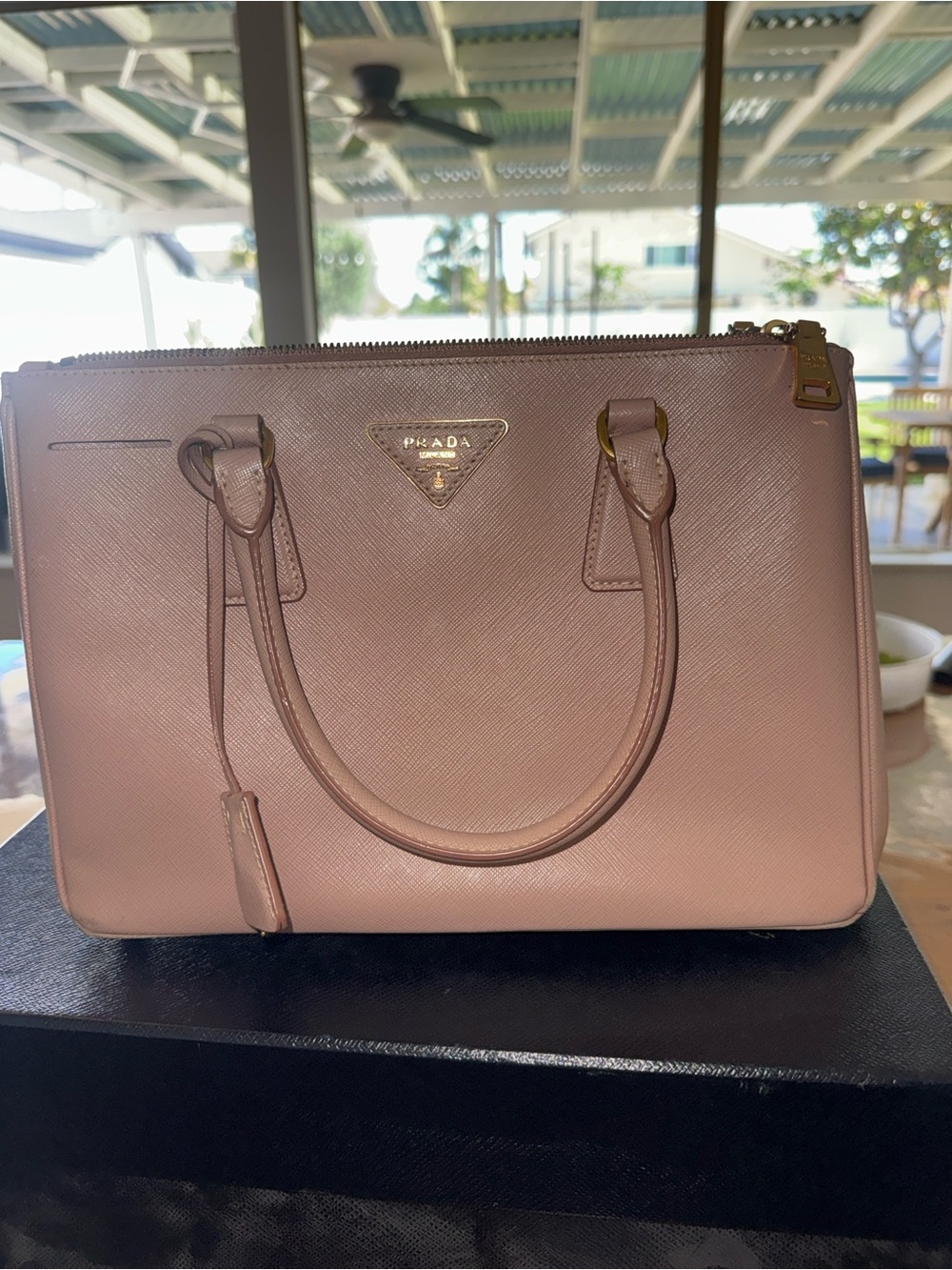 Prada Blush Pink Saffiano Satchel with Gold Hardware